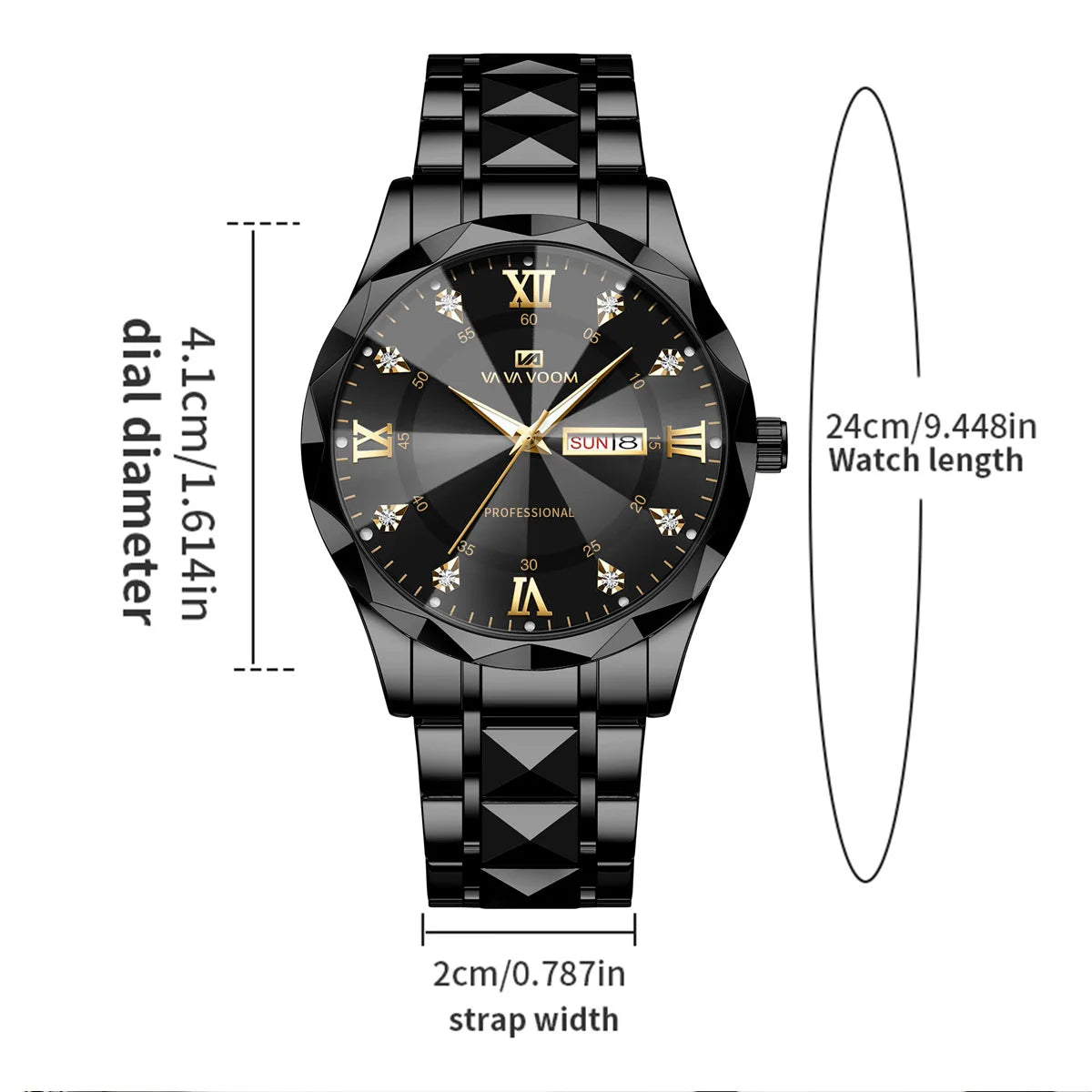 Men Watch Water Diamond Luxury Night Glow Double Calendar Quartz Movement 41Mm Blue Gold Stainless Steel Fashion Business Watch