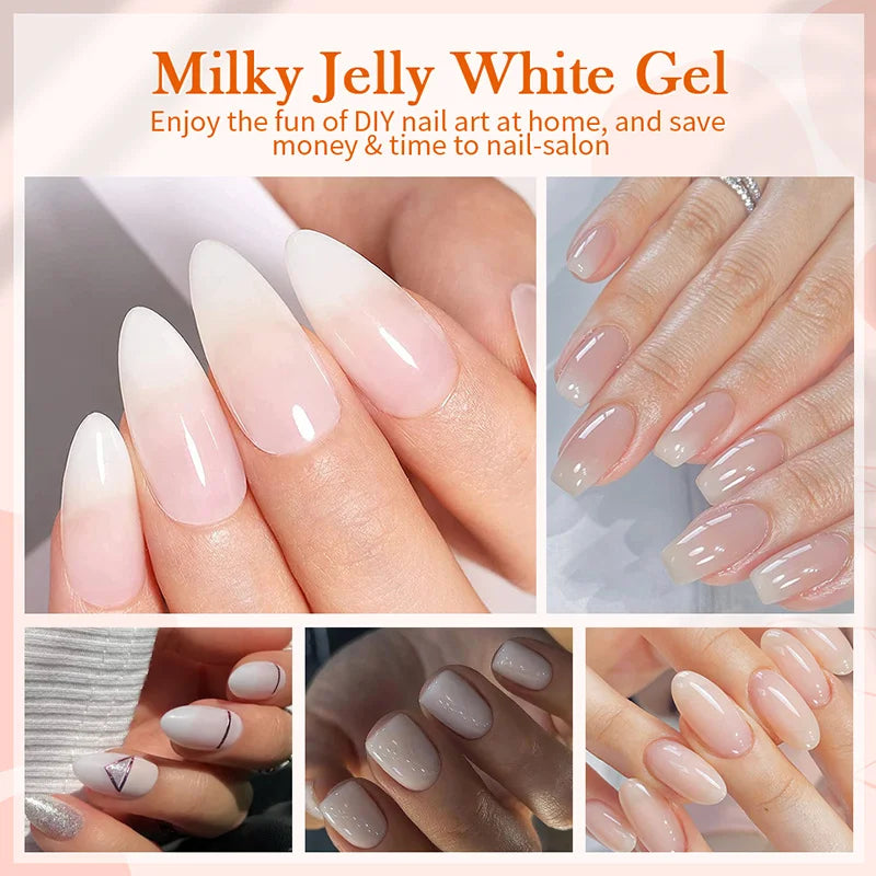 Milky White Jelly Nude Gel Nail Polish 10Ml White Translucent Soak off Gel Vernis Semi Permanent Need UV Light Cure