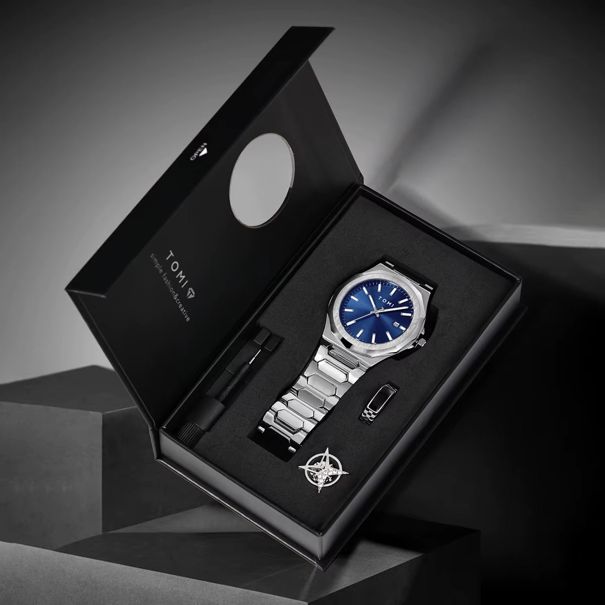 Luxury Business Men'S Watch Gift Box Set High Quality Rose Gold Case Simple and Versatile Quartz Watch Relogio Masculino