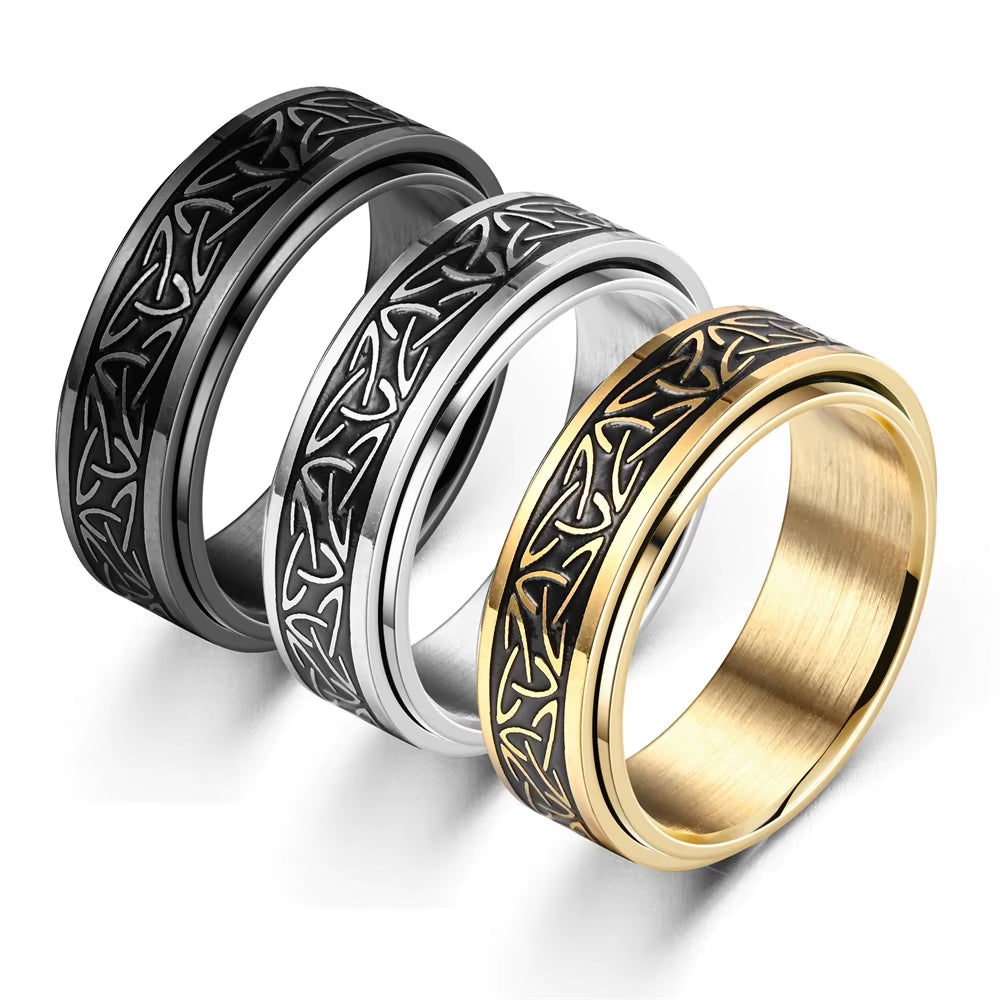 Viking Celtic Knot Rune Rings for Men Rotating Stainless Steel anti Stress Anxiety Relife Spinning Ring Anillo Antiestres