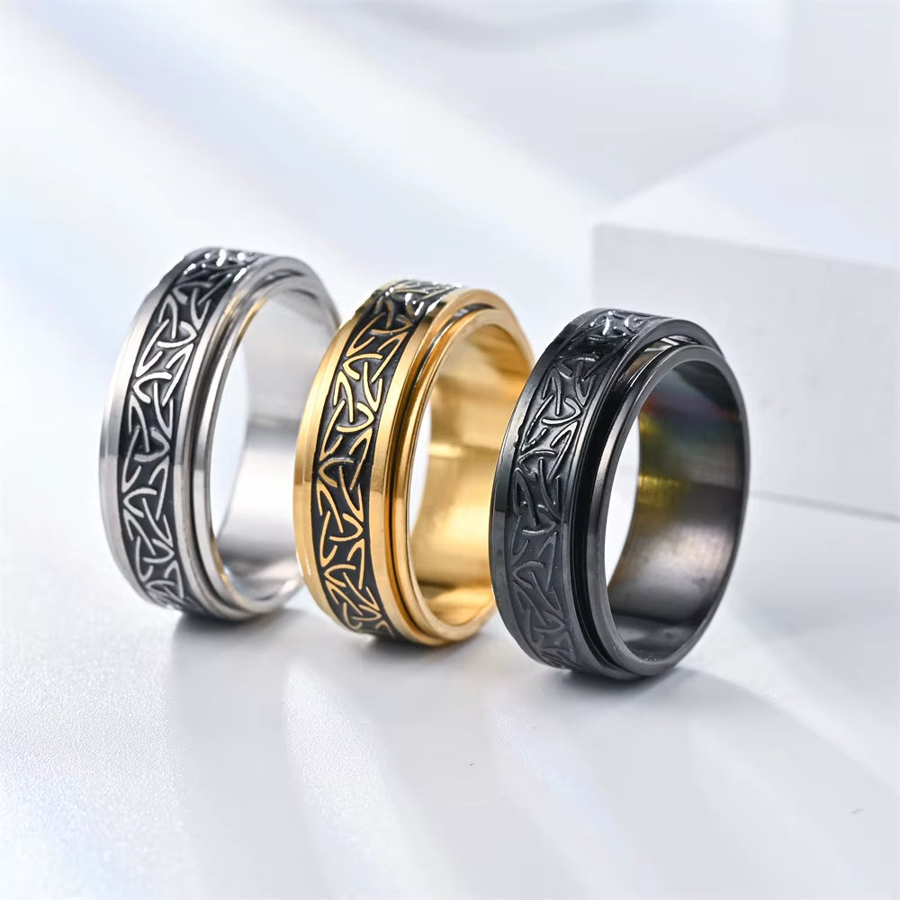 Viking Celtic Knot Rune Rings for Men Rotating Stainless Steel anti Stress Anxiety Relife Spinning Ring Anillo Antiestres